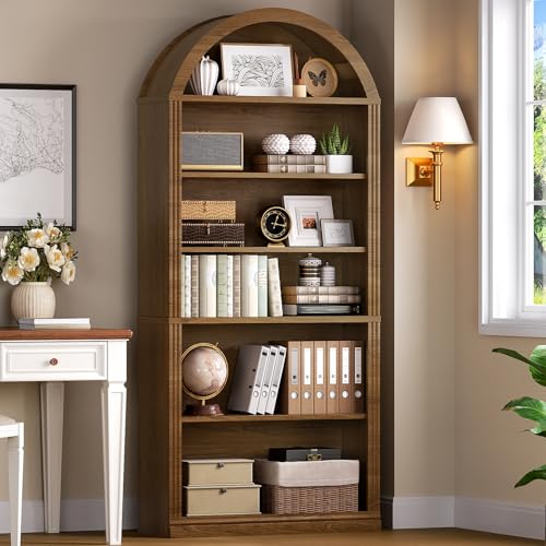 Arched Bookshelf, 75.8" Tall Arch Bookcase with Storage, view 2