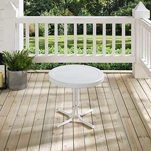 Griffith Weather Resistant Retro Metal Outdoor Side Table for Patio, Deck, Porch, Alabaster White