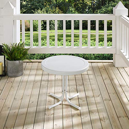 Griffith Weather Resistant Retro Metal Outdoor Side Table for Patio, Deck, Porch, Alabaster White