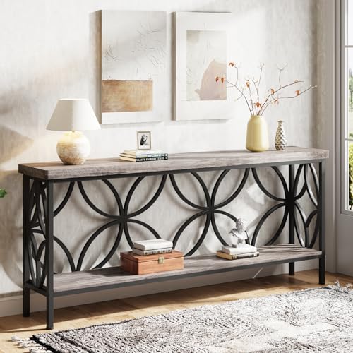 Sofa Table, 70.9 Inch Industrial Behind Couch Table with Storage Shelves, Narrow Long Console Table for Entryway, Living Room, Foyer, Hallway, Office
