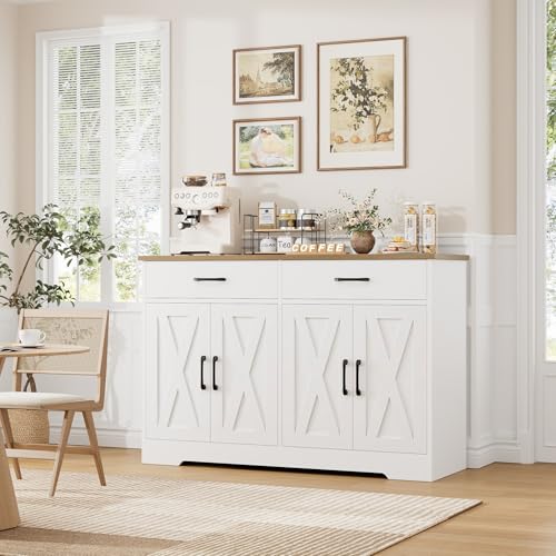 47" W Kitchen Sideboard Buffet Cabinet with Storage Drawers, White, view 3