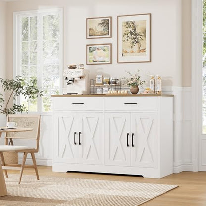 47" W Kitchen Sideboard Buffet Cabinet with Storage Drawers, White, view 3