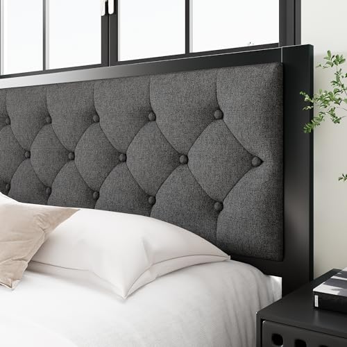 Queen Size Bed Frame with Linen Upholstered Headboard, view 6