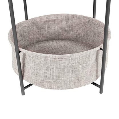 Round Storage End Table, Nightstand for Bedroom or Living Room, Easy Assembly, with Cloth Basket, Charcoal/Heather Gray, 17.7 x 17.7 x 18.9 in | Side Table