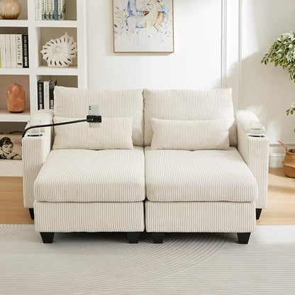 Modern 63" Convertible Chaise Lounge with USB Ports, Phone & Cup Holders, view 4