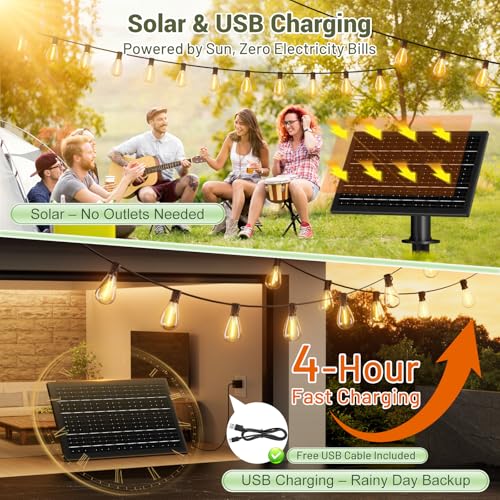 200FT Solar String Lights Outdoor Waterproof 72+2 LED Bulbs, view 5