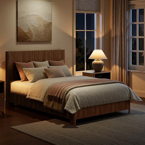 Walnut Queen Bed Frame with Headboard, view 7
