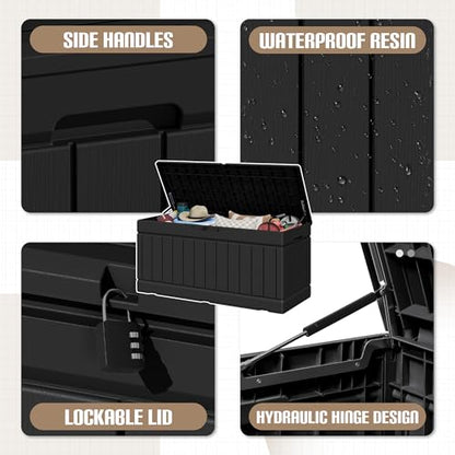 78 Gallon Outdoor Deck Box Large Resin Storage Box for Patio Furniture Cushions and Garden Tools (Black)