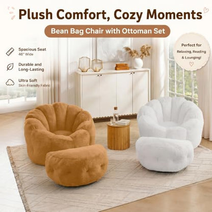46" Oversized Flower Bean Bag Chair with Ottoman for Adults, view 4