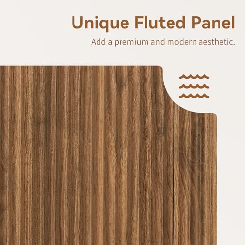 64" Fluted Buffet Cabinet with Storage, Walnut Sideboard Cabinet, view 5