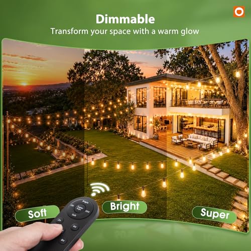 198FT Extra Long Solar Powered String Lights Outdoor Waterproof, Shatterproof 60+4 LED Bulbs, Patio Hanging Lights with Remote, Dimmable Timer for Large Backyard Garden Wedding Party Camping