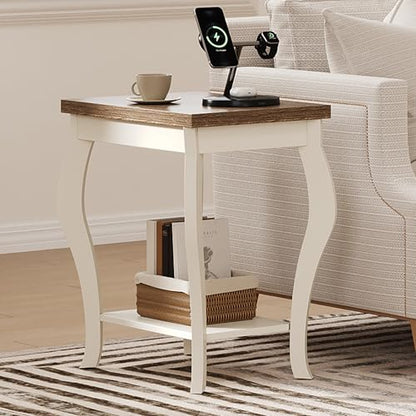 End Tables Living Room, Side Tables Living Room with Curved Legs and Storage Shelf, Small End Tables for Small Spaces, Soft White