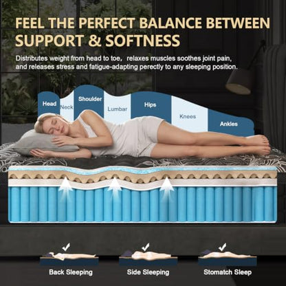 Queen Mattress 14 Inch Hybrid, Cooling-Gel Foam & Pocket Springs, view 5