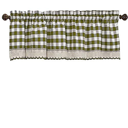 Room Darkening Window Valance, 58W x 14L Inches Top Rod Pocket Checkered Gingham Curtain Valance Scarf, Modern Farmhouse Window Curtain Valance Classic Buffalo Checked Plaid, Sage