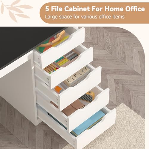 47 Inch Computer Desk with 5 Drawers and Power Outlets for Small Spaces, view 7