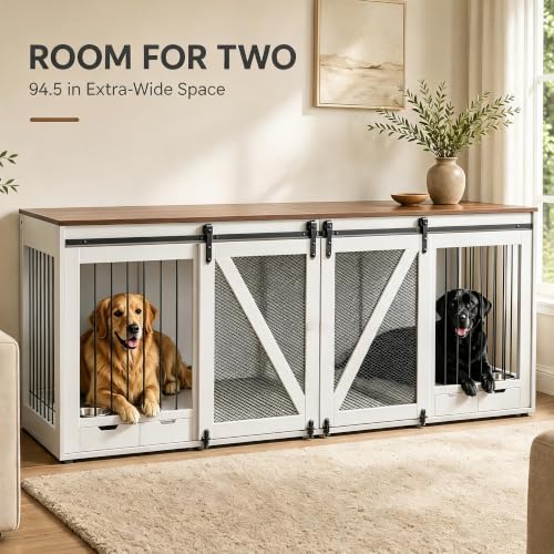 94.5" Double Dog Crate Furniture, Double Dog Kennel TV Stand White, view 7