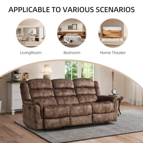 2 Pieces Reclining Couch Furniture Set, Overstuffed Reclining Loveseat Couch and Wide 3PC Bonded Recliner Sofa Set for Living Room, Brown