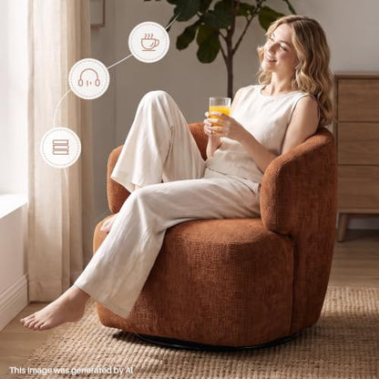 Swivel Accent Chair, Chenille Barrel Chair, Orange, view 4