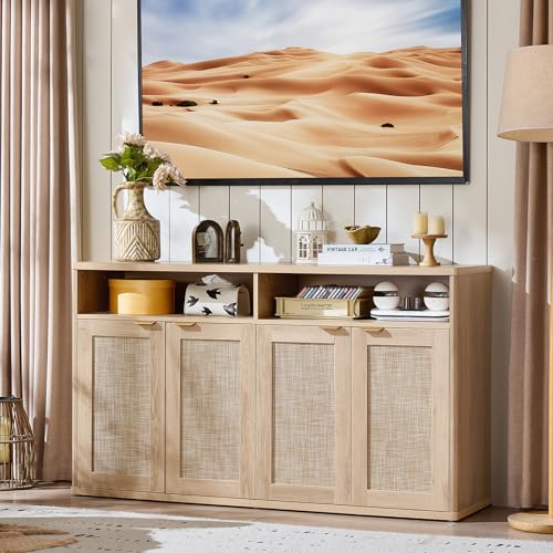 55-Inch Rattan Buffet Cabinet with 4 Doors,Natural, view 6
