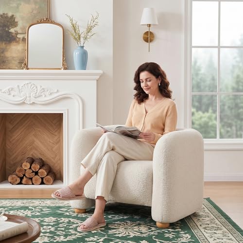 40" Modern Accent Chair Reading Chair Oversized Barrel Chairs for Living Room Bedroom Apartment (1, Khaki)