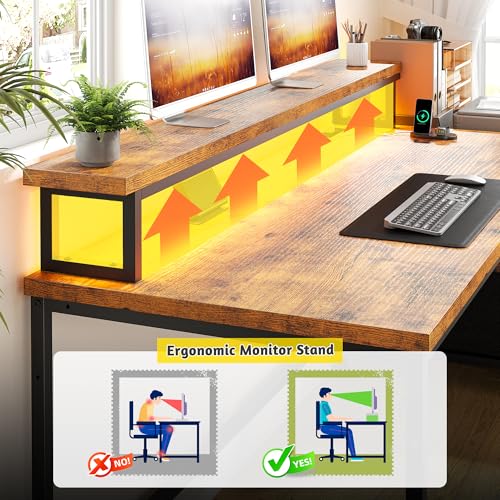 57" Office Desk with Drawers & Printer Space for Home Work,Brown, view 6