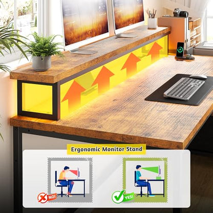 57" Office Desk with Drawers & Printer Space for Home Work,Brown, view 6