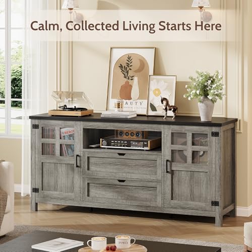 66'' Farmhouse Tv Stand for 55-75 Inch, TV Console with Storage, view 4