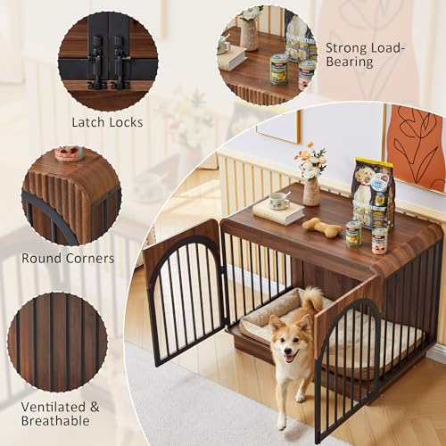 39" Fluted Wooden Large Dog Crate Furniture for Large Medium Dog, view 4