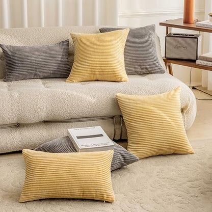 Decorative Throw Pillow Covers 18x18 Inch for Living Room Couch Bed Sofa, Soft Striped Corduroy Square Pillow Covers, Set of 2, 18 x 18, Ash Grey