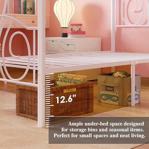 Twin Canopy Bed Frame, Vintage Scrollwork Headboard, Pure White, view 6