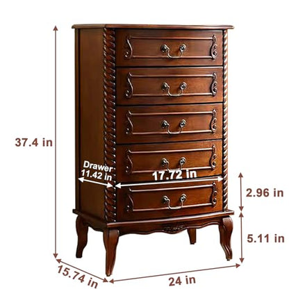 Solid Wood 5 Drawer Dresser Fully Assembled Tall Chest of Drawers Wood Storage, view 4