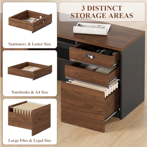 78.74" L-Shaped Electric Executive Desk with Filing Cabinet,Walnut/Black, view 6