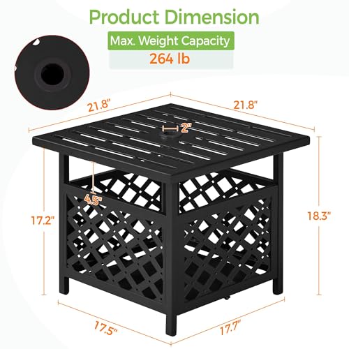 Yaheetech Patio Table with Umbrella Hole, Outdoor Metal Side Table for Deck | Metal Coffee End Table for Garden, Pool, Patio and Deck, Featuring a Center Pole Hole for Umbrella Use in Patio Living Spaces