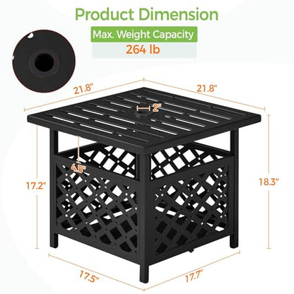 Yaheetech Patio Table with Umbrella Hole, Outdoor Metal Side Table for Deck | Metal Coffee End Table for Garden, Pool, Patio and Deck, Featuring a Center Pole Hole for Umbrella Use in Patio Living Spaces