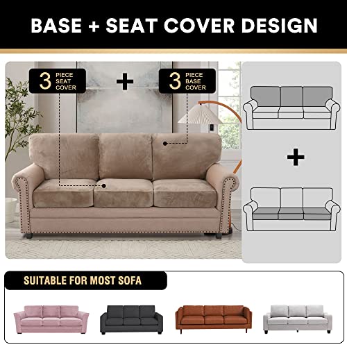 2023 New Trend Multi-Pieces Sofa Covers Velvet Couch (3 Seat Plus 3 Back Cusion Covers) for Cushion Cover Dogs, Machine Washable(Sofa, Taupe), (PART-PDYHRZH-3TAUPE)