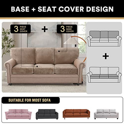 2023 New Trend Multi-Pieces Sofa Covers Velvet Couch (3 Seat Plus 3 Back Cusion Covers) for Cushion Cover Dogs, Machine Washable(Sofa, Taupe), (PART-PDYHRZH-3TAUPE)