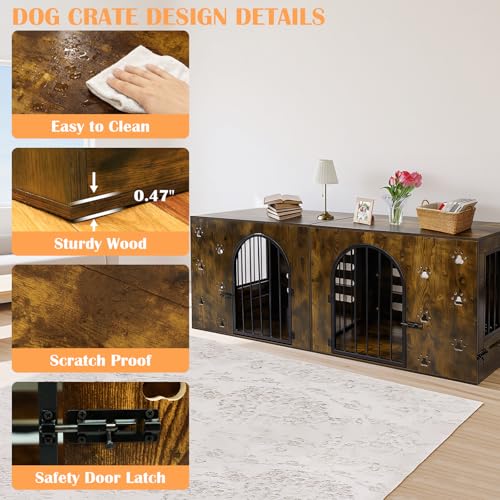 63" Dog Crate Furniture for 1 or 2 Dogs, view 3