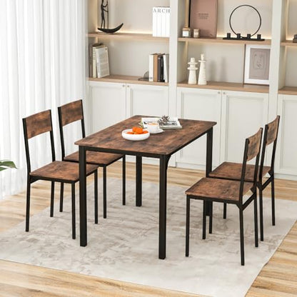 Dining Table Set for 4, Retro Kitchen Table and Chairs Set for 4, Metal Frame, Space-Saving Table and Chairs Set of 4 for Small Place, Living Room, Breakfast Nook