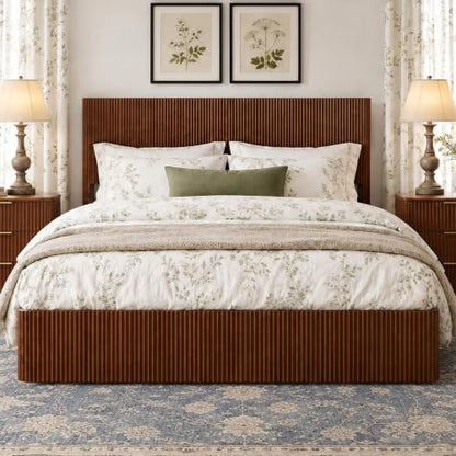 Fluted Queen Size Platform Bed Frame with Lift up Storage, view 2