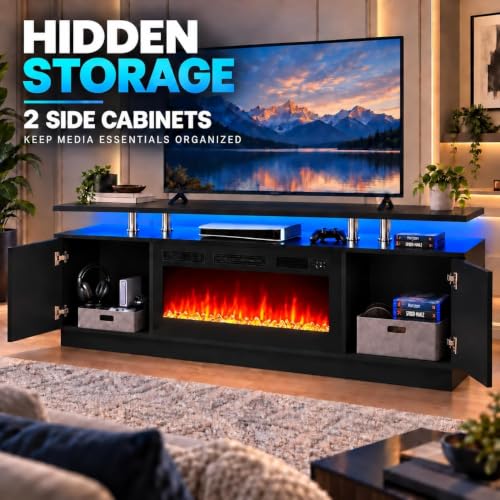 70 Inch Electric Fireplace TV Stand, Entertainment Center, view 4