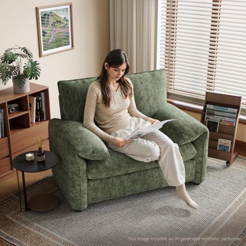 Oversized Accent Chair, 41 Inch Chenille Fabric Armchair, Comfy Single Sofa Chair with Padded Arms, Pocket Spring Cushion, Modern Reading Chair for Living Room, Bedroom, Green
