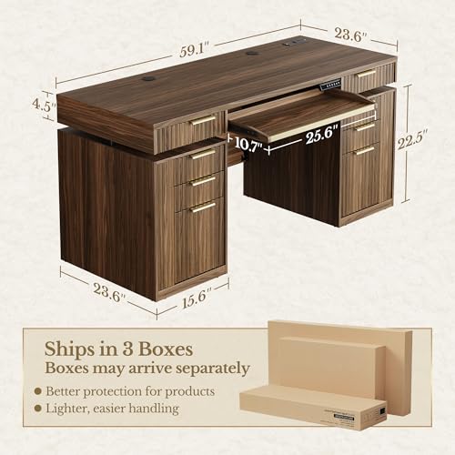 59 Inch Standing Desk with Storage Drawers, view 3
