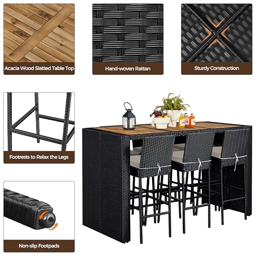 7 Piece Patio Dining Set Outdoor Acacia Wood Bar Table and Chairs, view 7