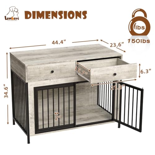 44 Inch Large Dog Crate Furniture with 2 Storage Drawers, view 3