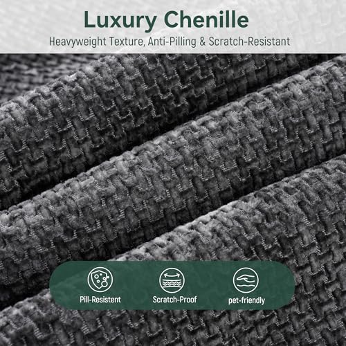 Modular Sectional Cloud Couch for Living Room - 130'' 6 Seater Convertible Chenille Couches Set with Ottoman, No Assembly Compression Sofas, Comfy Floor Sofa with Memory Foam, Grey