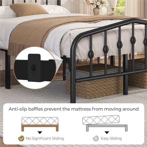 Full Metal Bed Frame with Victorian Vintage Headboard, Black, view 7