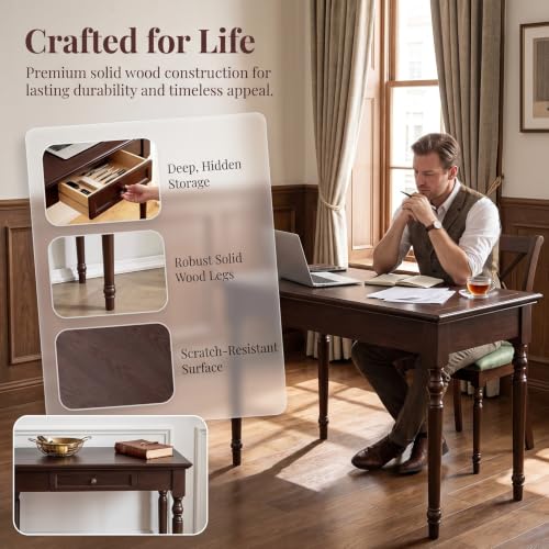 35" Solid Wood Writing Desk with Drawers, view 6