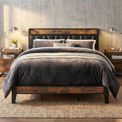King Size Bed Frame with Storage Headboard and Charging Station, view 4