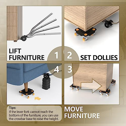 Furniture Mover with Wheels, 360° Rotation Wheels Furniture Dolly for Moving Heavy Furniture, Appliances, 880 LB Max Load Capacity with Auxiliary Lifter - Black Connect Dolly Pro