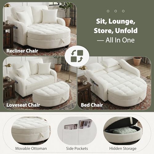 Round Chaise Lounge Chair with Storage Ottoman, view 6